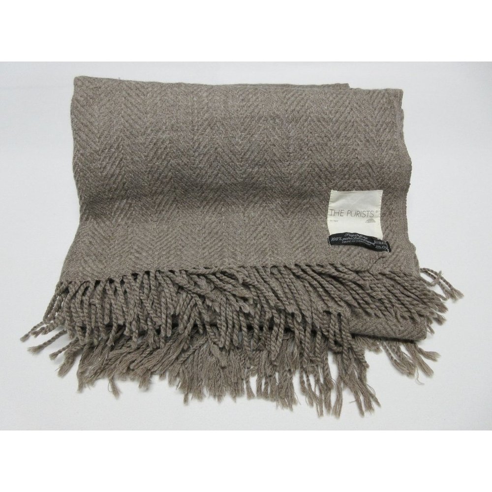 The Purists German luxury superfine pure lambswool woven fringed throw blanket